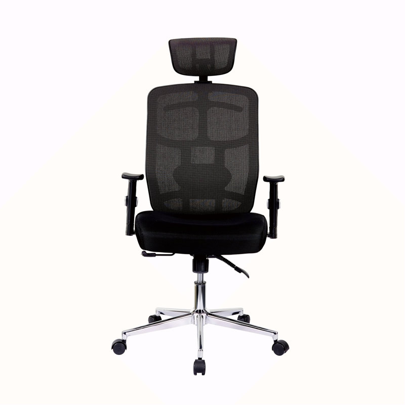 Fauteuil de bureau à dossier haut en maille avec accoudoirs, soutien lombaire et base chromée Mobili, noir