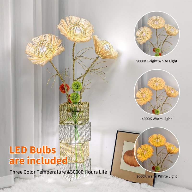 Conaway 51.18'' Rattan Tree Floor Lamp with Outlet