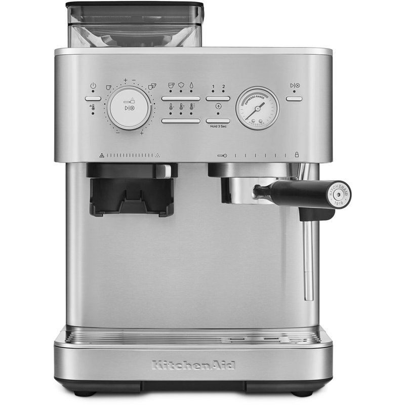 Semi Automatic Espresso Machine with Burr Grinder in Juniper, Stainless Steel