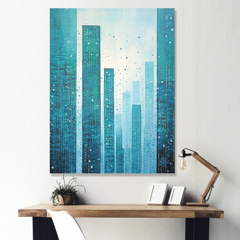 «Aqua Blue Ascent Skycrapers Harmony» sur impression sur toile, H 32 po x l 16 po x P 1 po, Toile tendue