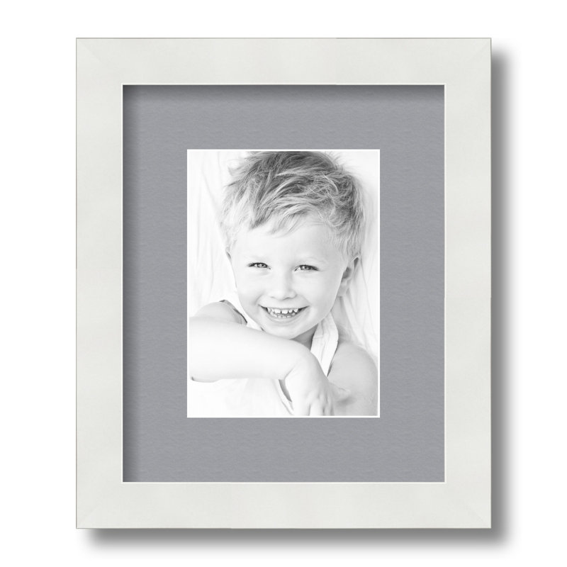 White and Silver Matted 9x11 Picture Frame with Glass