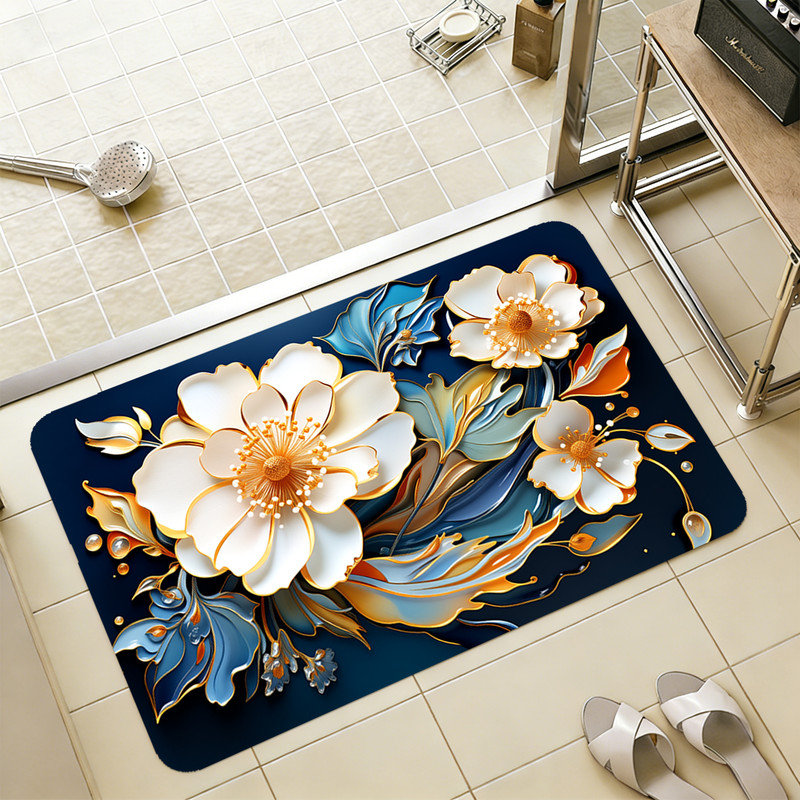 Tapis de bain minces antidérapants lavables à la machine, Simple - L 24 po x l 16 po