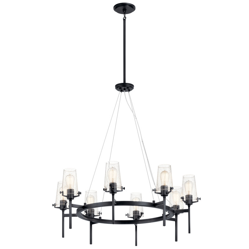 8 - Light Wagon Wheel Chandelier, Black
