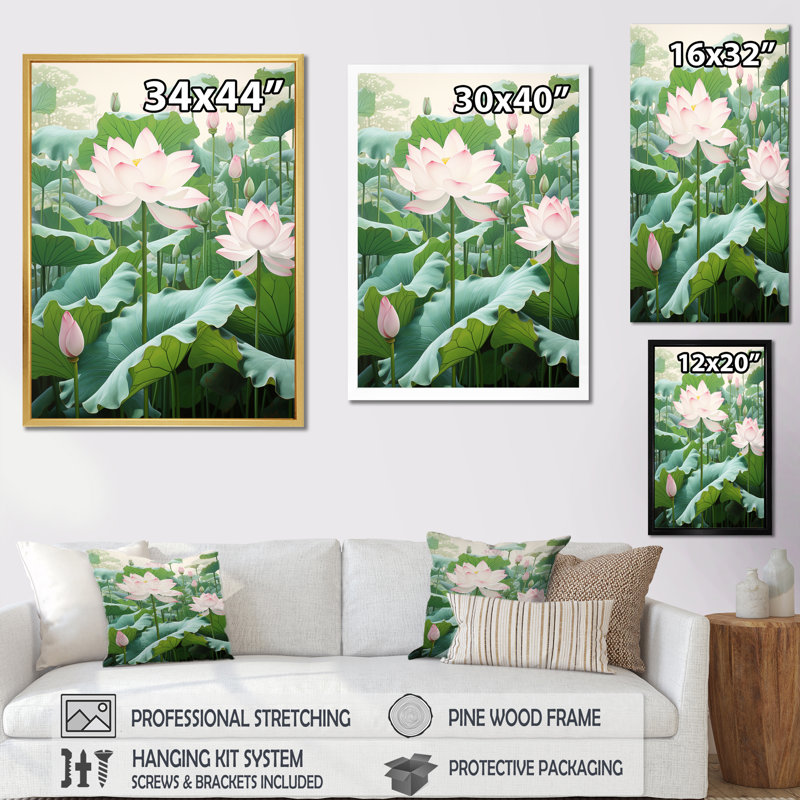 «Lotus Minimalisme Dream I» sur toile, Cadre flottant doré, H 20 po x l 12 po x P 1 po