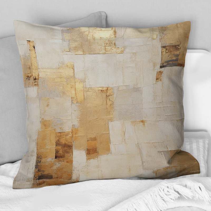 Coussin décoratif beige et doré Dream Collage I - Abstract Shapes, 16" x 16"