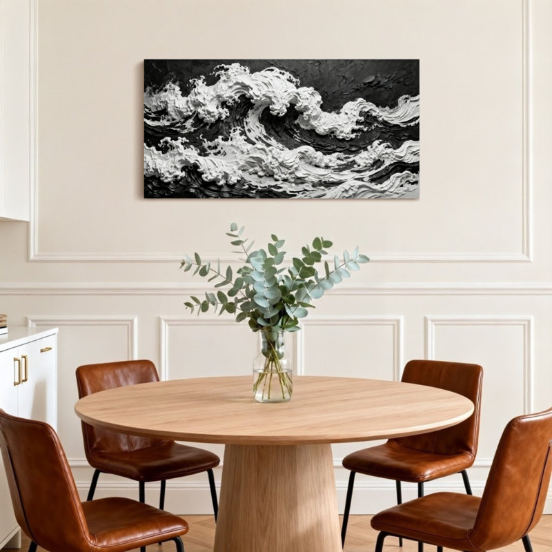 Motif de vagues tendance en noir et blanc, H 24 po x l 48 po