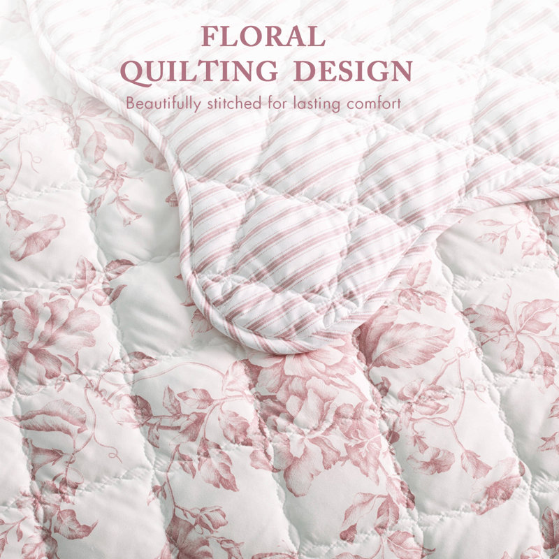 Ensemble de courtepointe réversible en microfibre 4 pièces rose double / grand