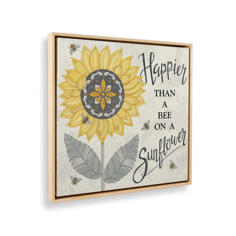 «Happier Than a Bee on a Sunflower» par Deb Strain, reproduction d'art, L 30 po x H 30 po, Érable, Toile avec cadre
