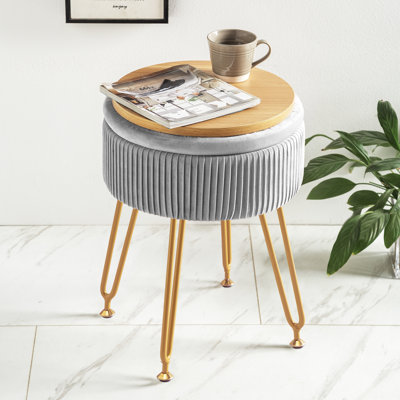 Repose-pieds rond en velours avec rangement 13 po Marny