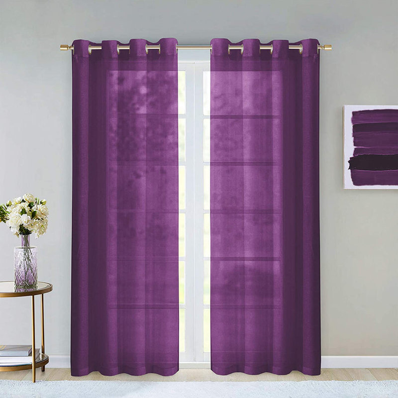 Makeira Semi Sheer Curtain Pair, Purple, 2 Panels