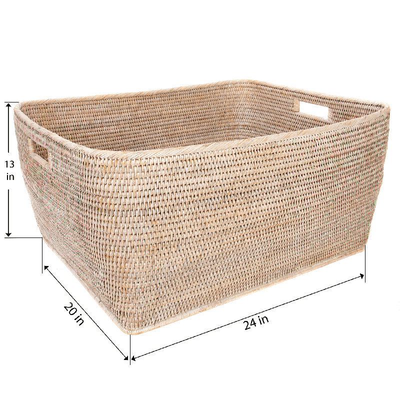Grand panier en rotin, H 13 po x l 20 po x P 24 po, Blanc délavé