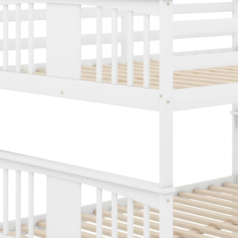 Lit double superposé au-dessus d'un lit double avec échelle pour meubles de chambre à coucher, chambre d'amis, Blanc