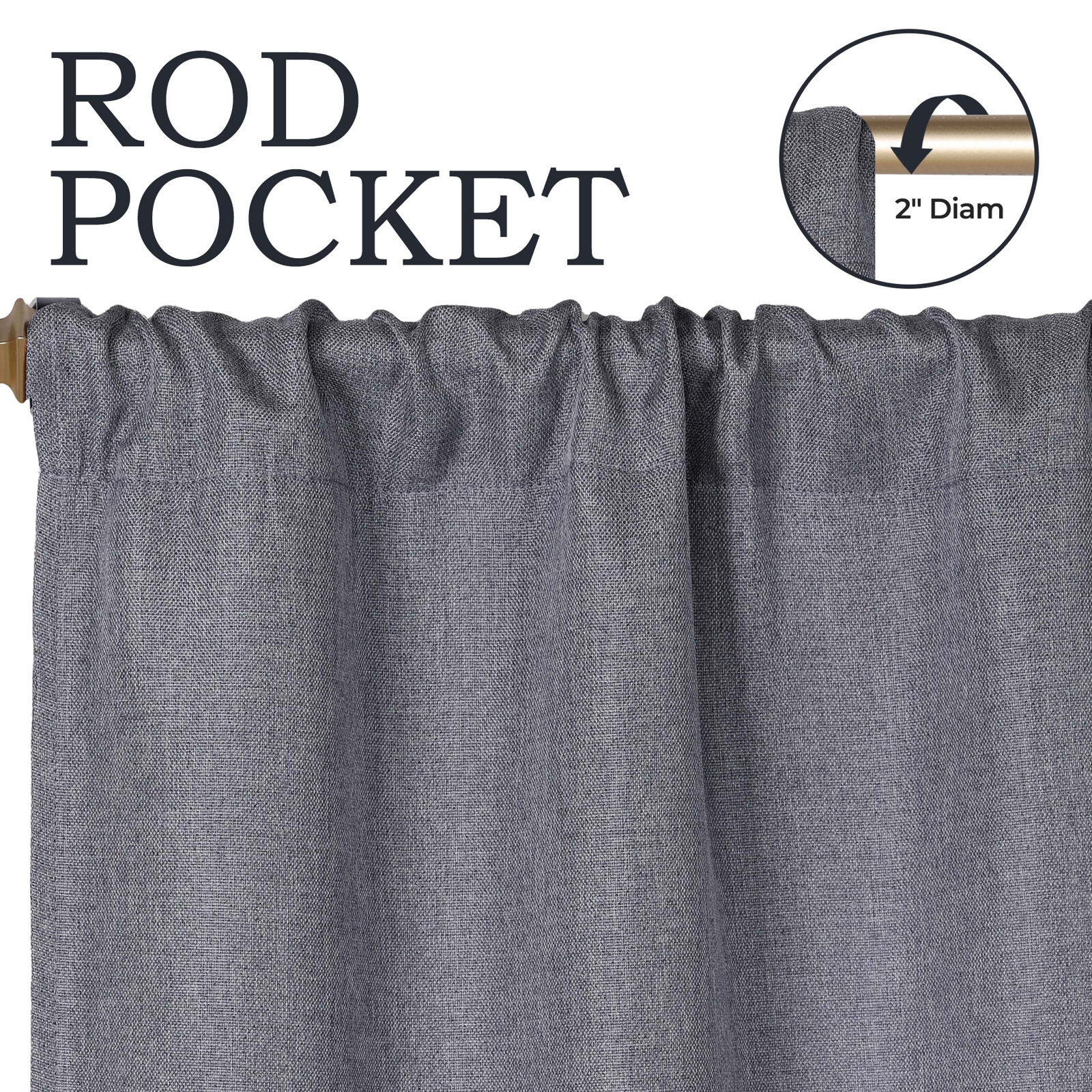 Linen Inspired Room Darkening Curtain Panel, Charcoal, Rod Pocket 26" W x 63" L