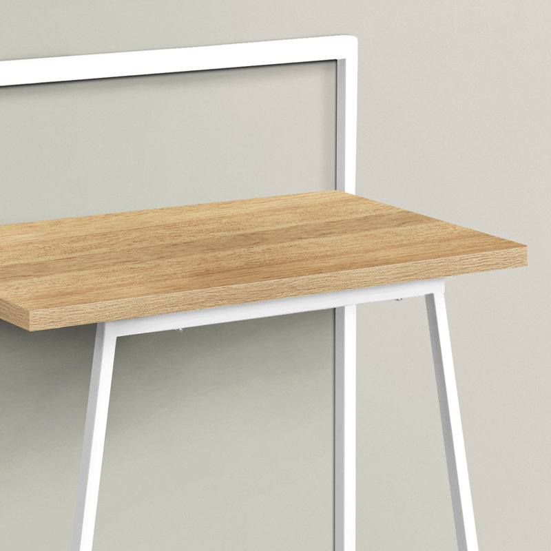 Bureau d'ordinateur, bureau personnel, ordinateur portable, L 30 po, travail, stratifié naturel, métal blanc, contemporain, moderne