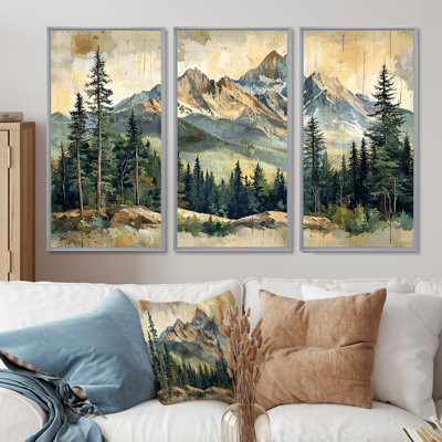 Paysage de montagne en montagne I - Art mural montagnes - ensemble de 3