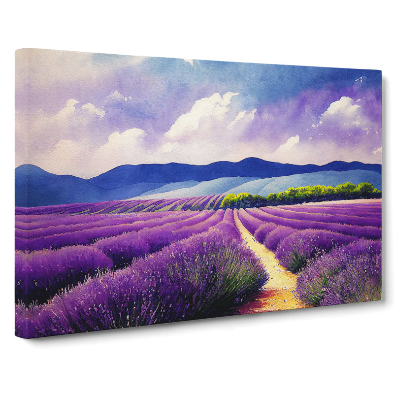 Lavender Field Watercolour Vol.2 - Wrapped Canvas Print, 35cm H x 50cm W x 3cm D