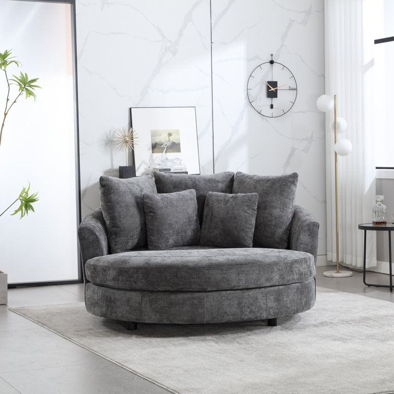 Fauteuil demi-tonneau surdimensionné avec housse, Chenille gris charbon