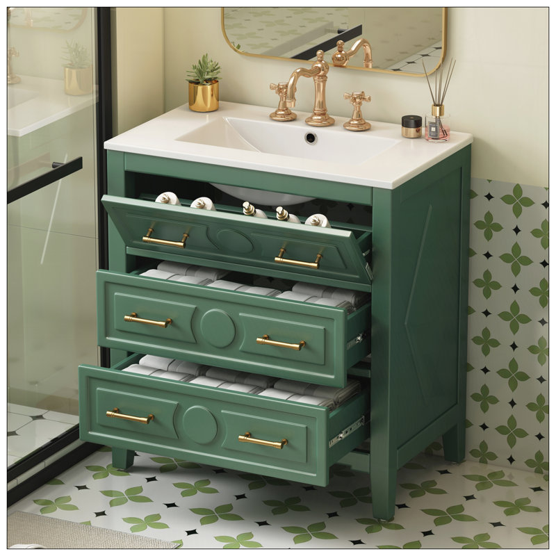 Meuble-lavabo 30 po avec lavabo en céramique, Vert