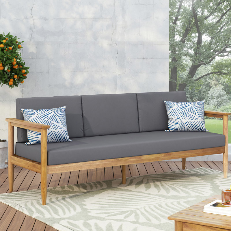Bois 3 places avec coussins intérieurs imperméables - Couleur gris foncé stylisé en gris, artisanal et hydrofuge