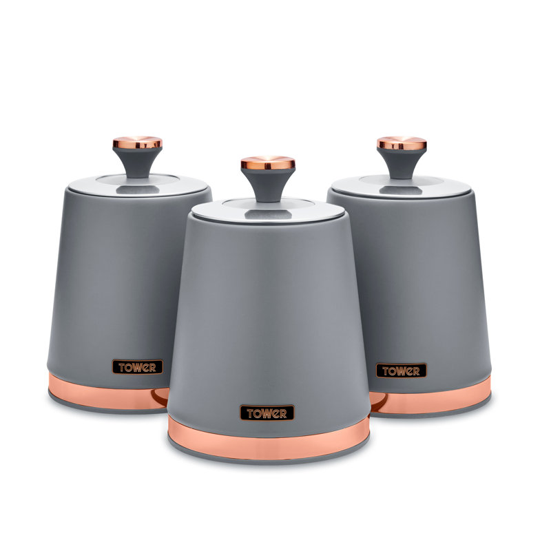 Tower Cavaletto Set of 3 Canisters for Tea/ Coffee/ Sugar, Grey