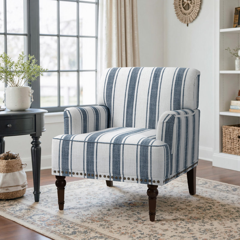 Arian 73 Cm Wide Cotton Armchair, Dark Blue Stripe Linen Blend