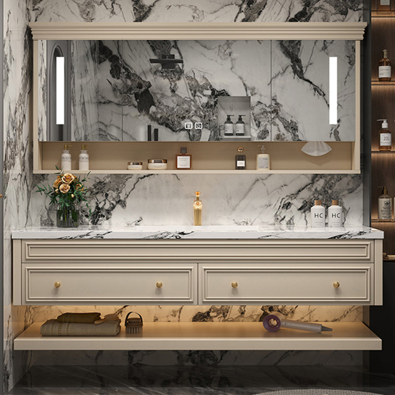 American-style simple bathroom cabinet, 67" W, Beige