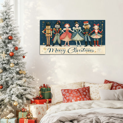 Grandes photos de Noël, décoration murale - personnages de vacances rétro, art mural pour décoration festive, œuvre d'art saisonnière pour scène d'hiver, toile tendue avec châssis, 24 po x 48 po