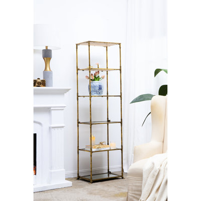 Étagère à miroir à six niveaux en or antique, 19,7 x 14,6 x 70,5 pouces, ajoute de l'énergie dynamique à l'intérieur en or, 70% fer, 30% verre, apporte
