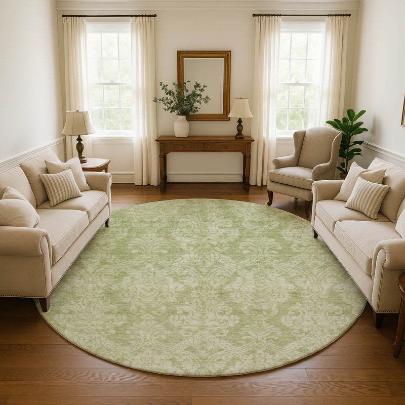 Premium Machine Washable Honig AMF1659 Damask Rug, Round 8'