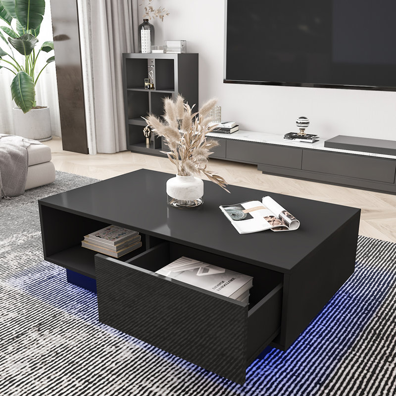 Table basse moderne avec lumière DEL Kylianna, Noir