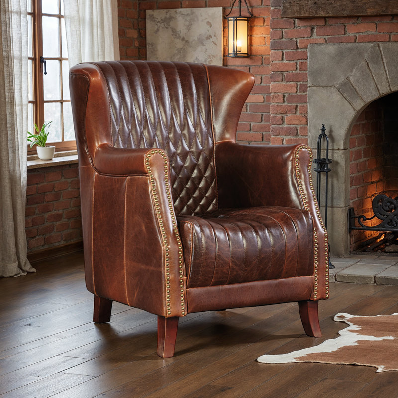 Paris Flea Quilted Leather Wingback Armchair with Nailhead Trim
