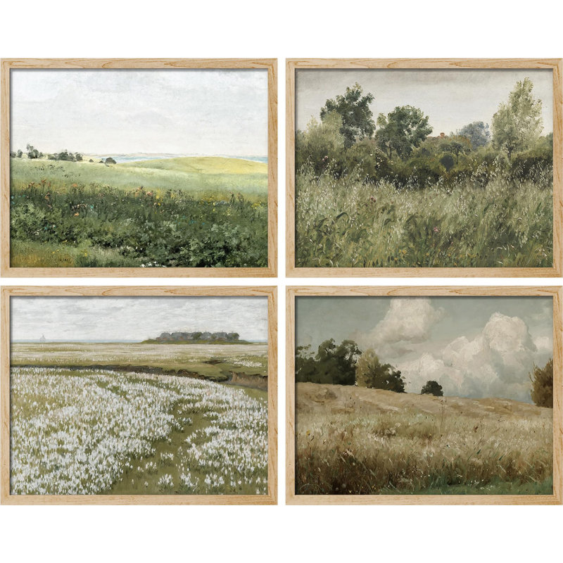 Green Meadow Countryside Landscape, impression sur papier, 4 pièces, Naturel, H 11 po x l 14 po