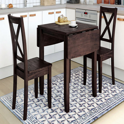 3-Piece Wood Drop Leaf Breakfast Nook Dining Table Set With 2 X-Back Chairs For Small Places