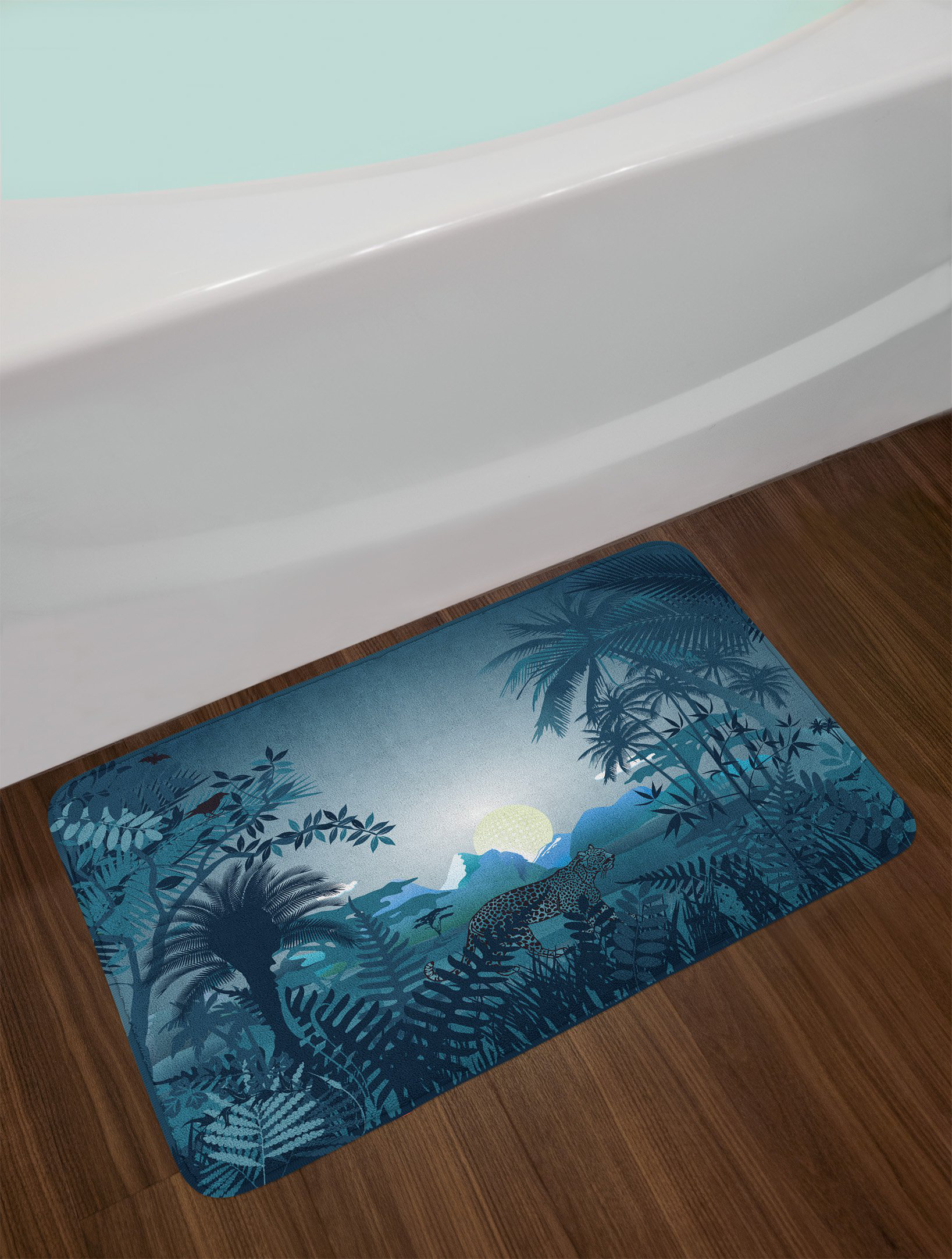 East Urban Home Teal Jungle Bath Rug | Wayfair