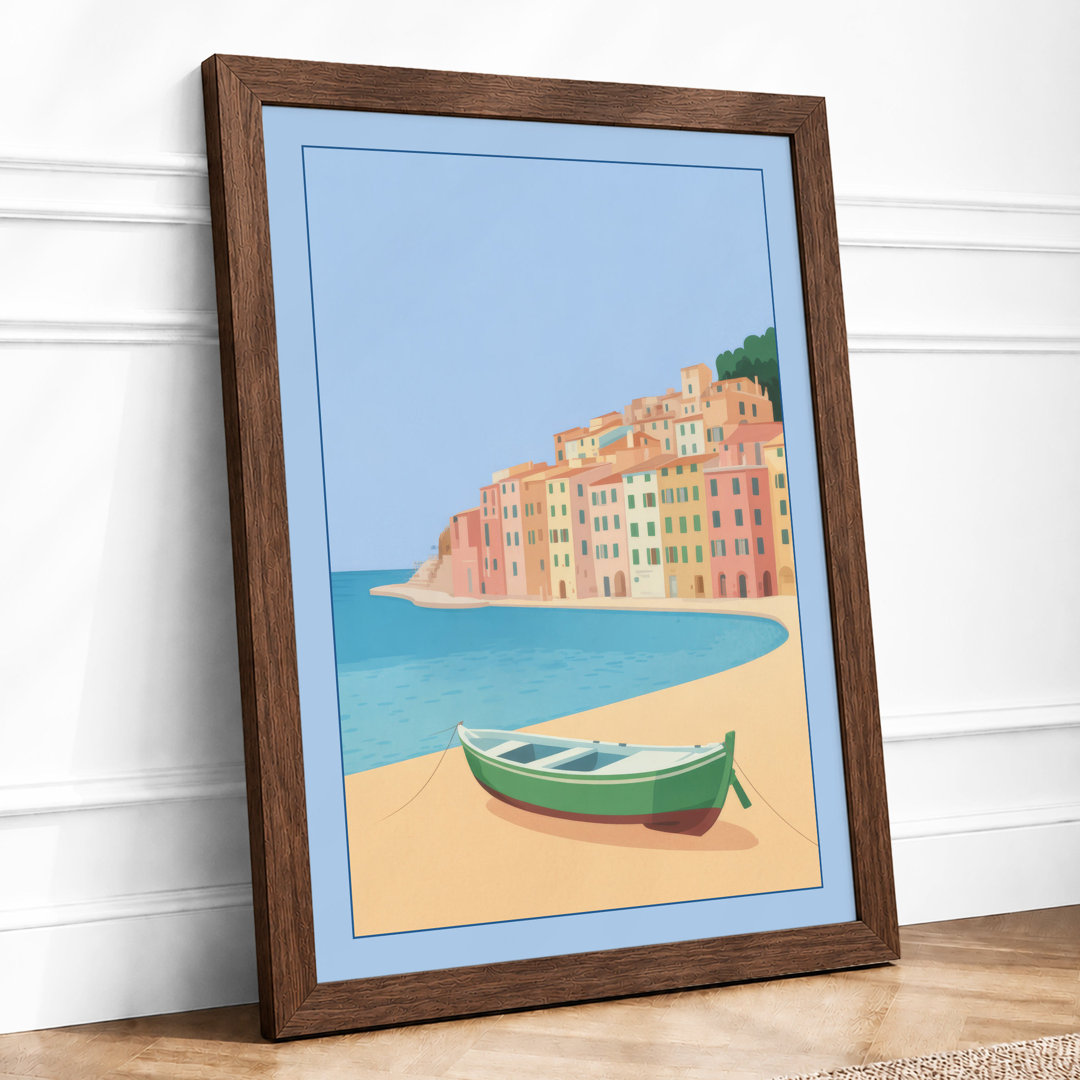 Beached Boat, Village Coastal - Framed Print