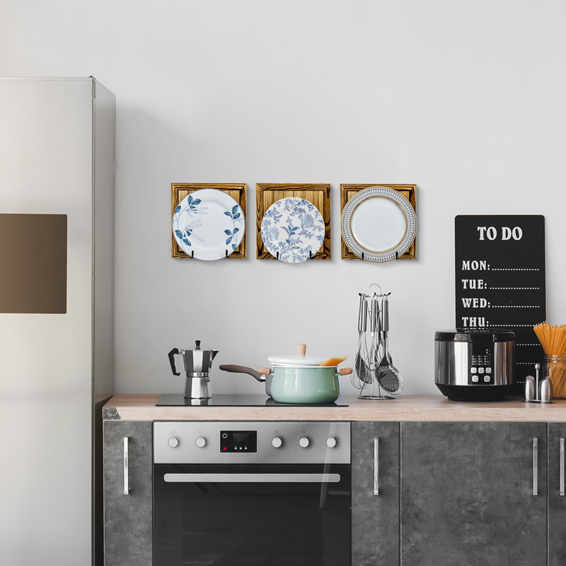 3-Piece Wall Wood Plate Display Racks