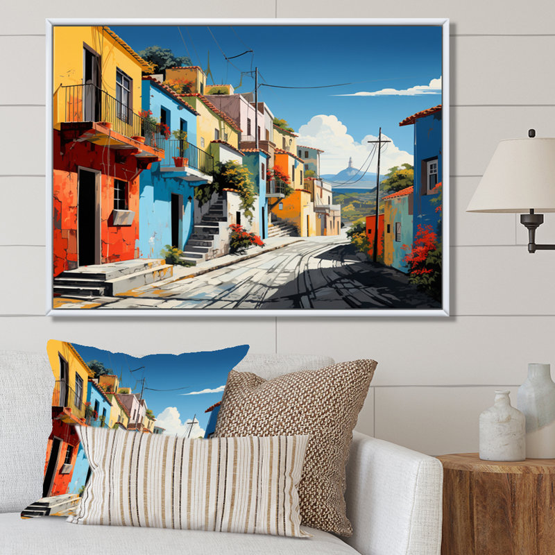 «City Athens Popart I», reproduction sur toile, H 16 po x l 32 po x P 1 po, Cadre flottant blanc