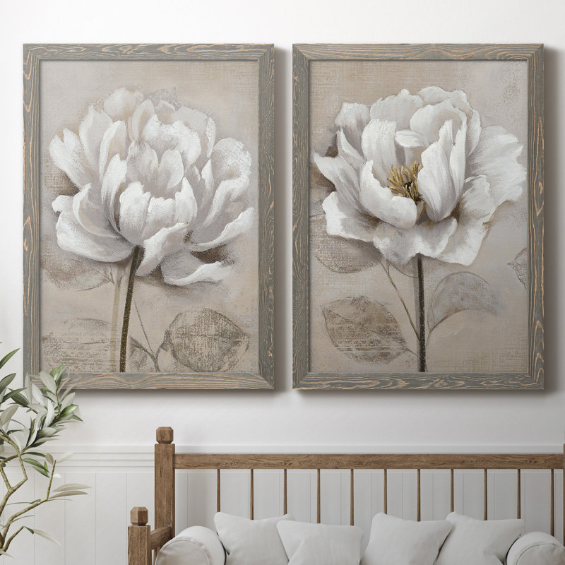 "Soft White I", ensemble de 2 reproductions d'art, H 31,5 po x l 47 po, Toile avec cadre photo sans passe-partout, Gray