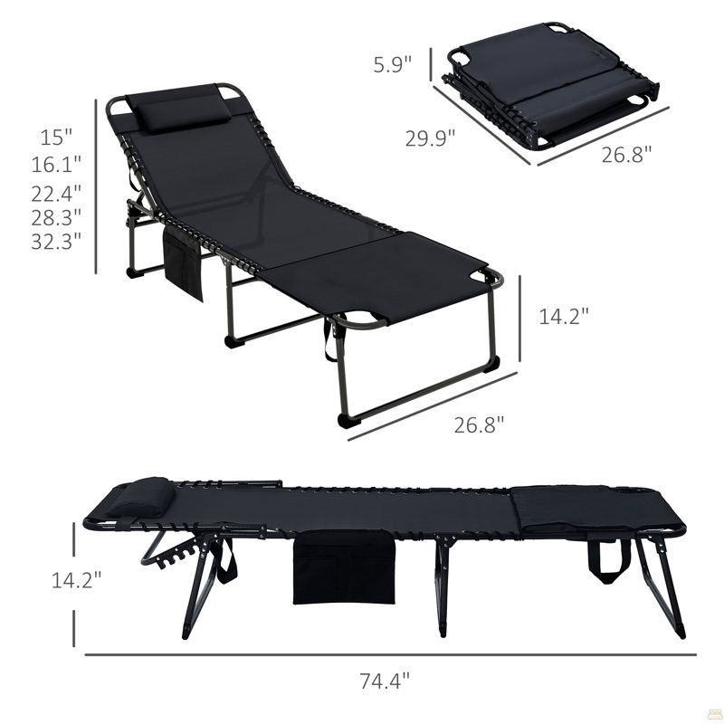 Outsunny 2 Piece Folding Chaise Lounge with 5-level Reclining Back, Black
