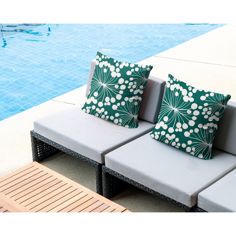Floral Outdoor Reversible Throw Pillow, 17W" x 17H", Emerald
