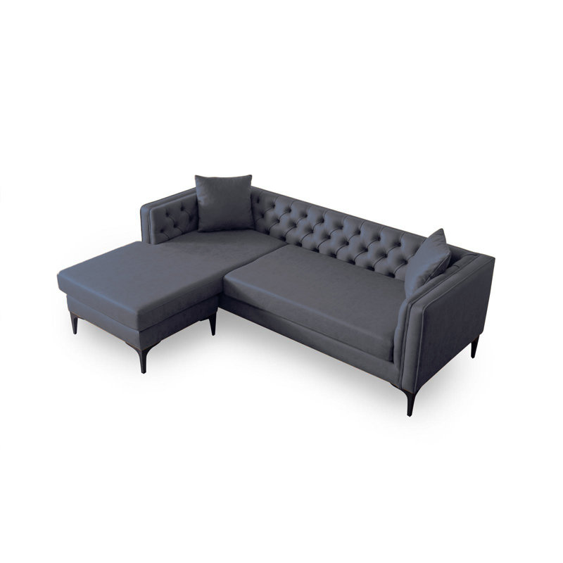 Chealsie Velvet L-Shaped Sectional, Gray