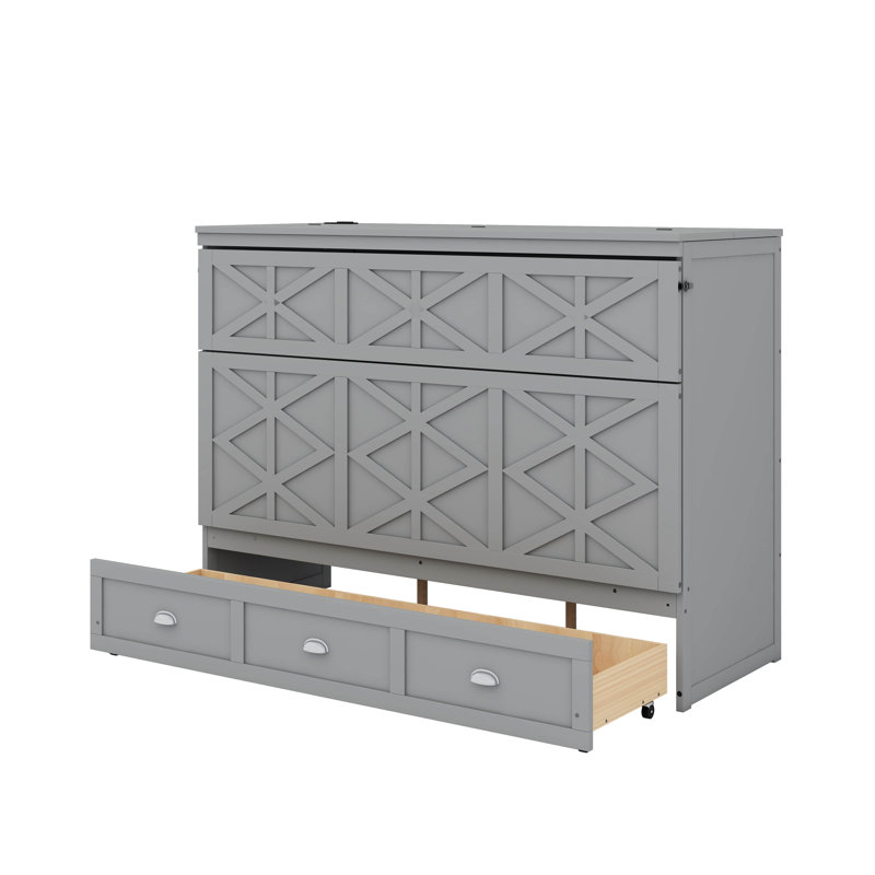 Queen Size Murphy Bed With Drawers And USB, Brushed Grey