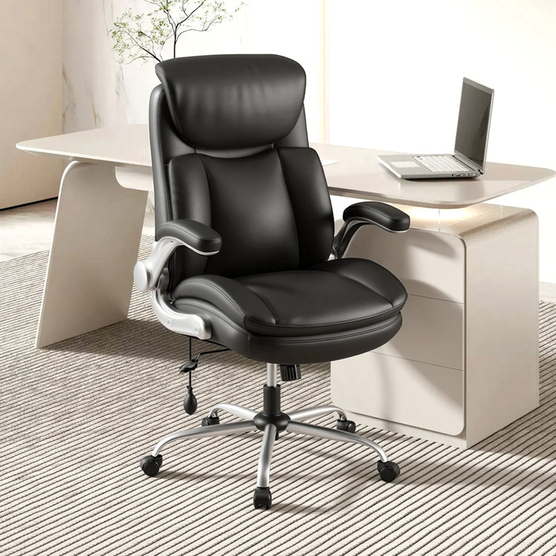 Fauteuil de direction ergonomique avec support lombaire réglable, accoudoirs rabattables et plateau inclinable, Black