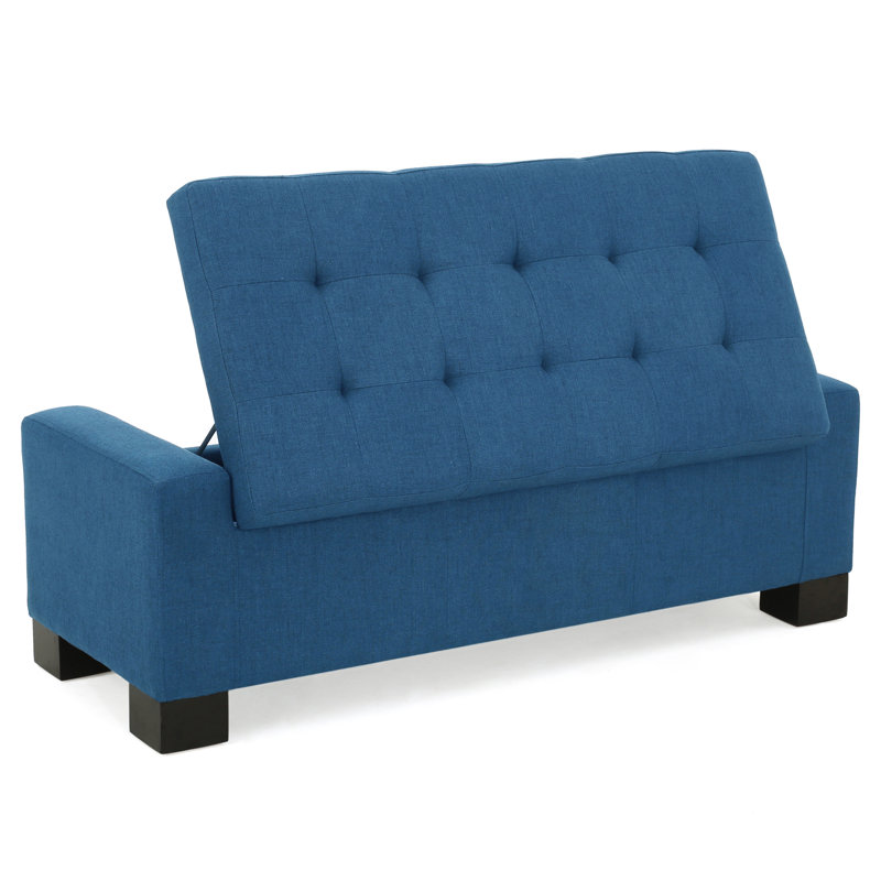 Banc de rangement contemporain avec rangement caché Gianluca, Tissu bleu marine