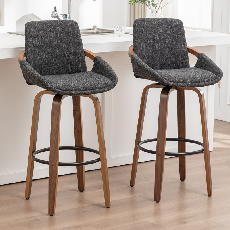Swivel Upholstered Counter Stool, Grey, Bar Stool (76.2cm Seat Height)