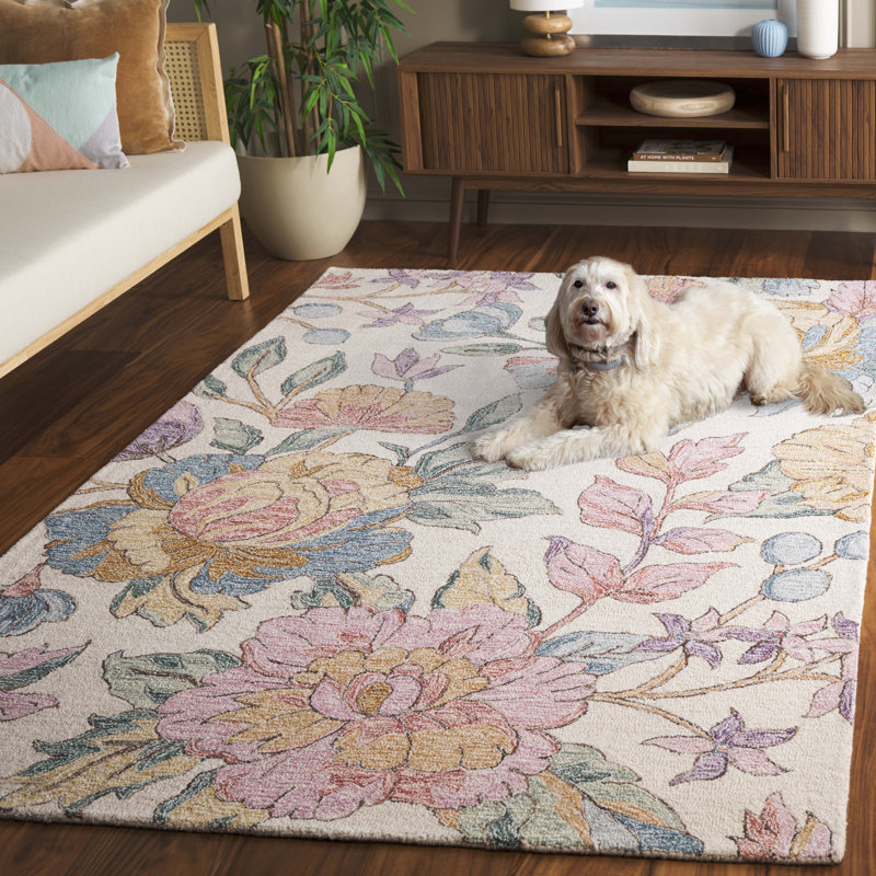 Handmade Multicolor Floral Wool Rectangular Rug 5' x 8'