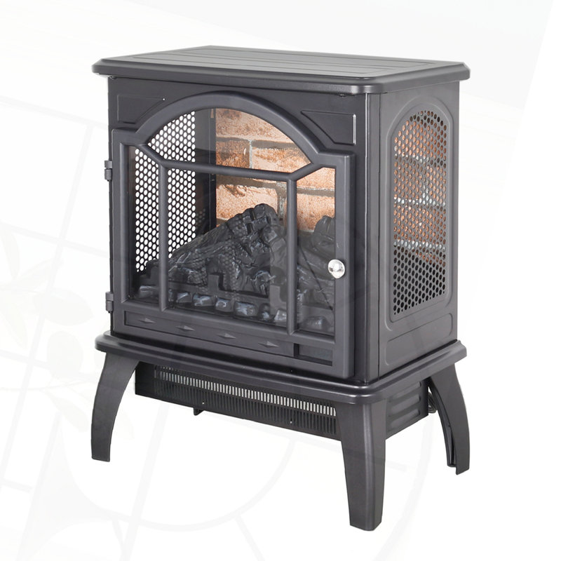 18" 3D  Flame Electric Infrared Quartz Fireplace Stove With Remote Control, Matte Black