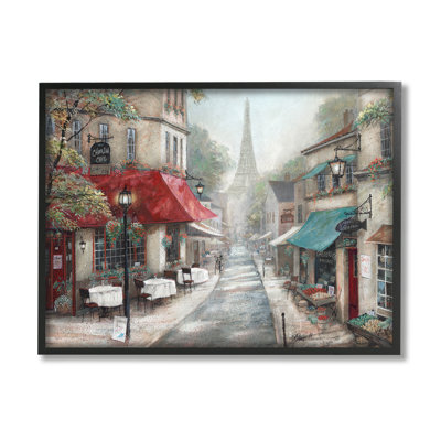 Parisian City Streets Traditional Countryside Bistro Architecture Oversized Black Framed Giclee Texturized Art by Ruane Manning