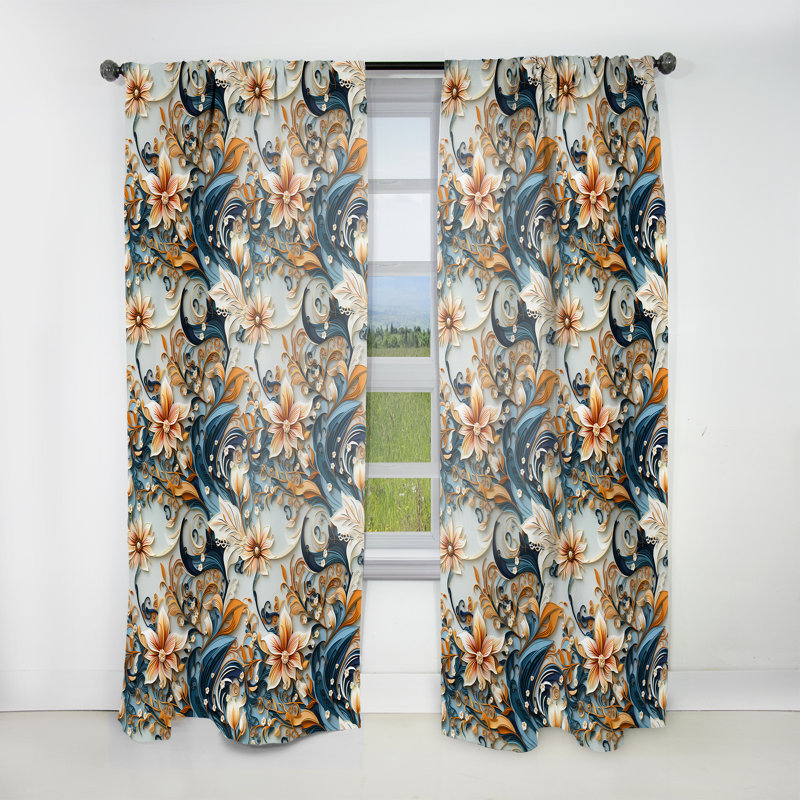 Coastal Retreat Paisley Pattern I - Glam Curtain - Velvet Room Darkening - 1 panel, 52" W x 84" L