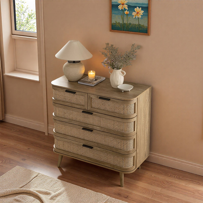 Armoire de rangement à cinq tiroirs en bois de frêne, Burlywood
